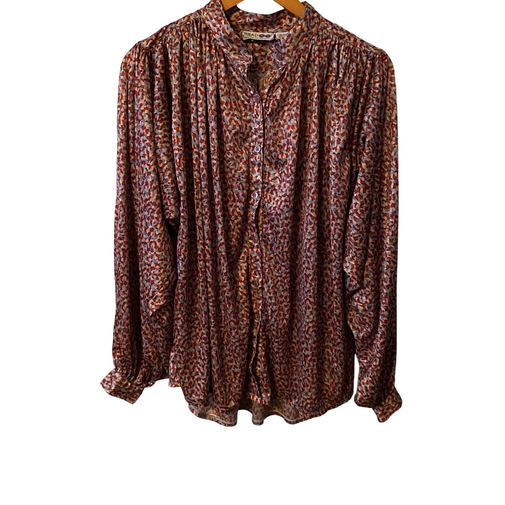 Hukad Sportswear Vintage‎ Abstract Print Button Up Blouse Women's Size Medium